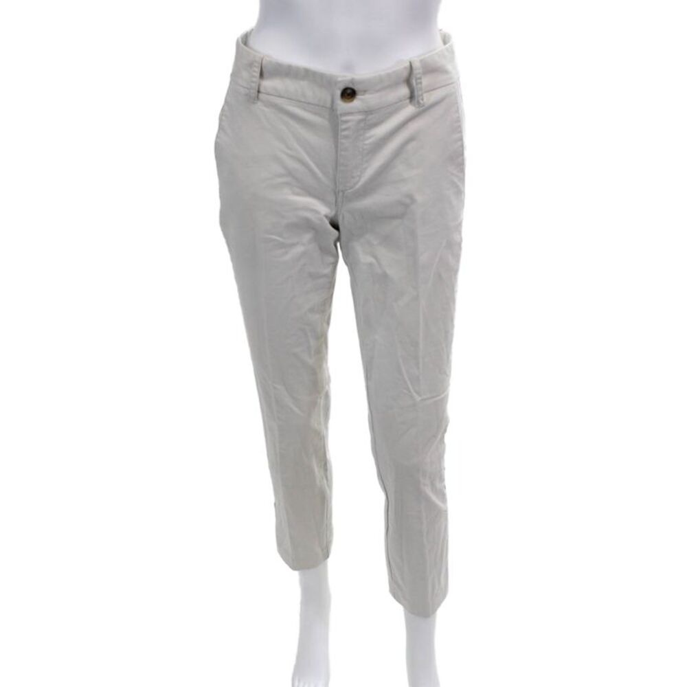 J Crew Womens Beige Striped Cropped Chino Pants Button Closure Size 2